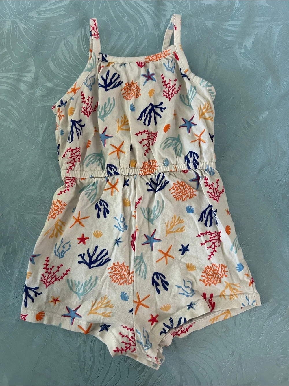 Old Navy White Ocean Print Toddler Romper with Multicolor Sea Motifs